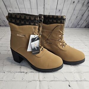 NEW Rockawear Boots Womens Size 11 Tan‎ Chunky Heel Lace Up Defects